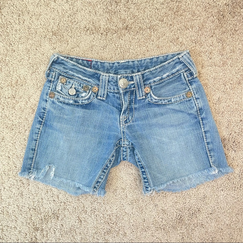 True Religion Y2K Joey Low Rise Cut Off Flap Pocket Denim Shorts Size 24 - Picture 13 of 16